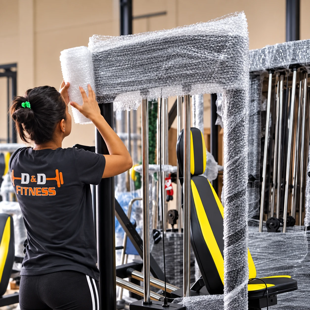 Equipe embalando equipamento D&D Fitness
